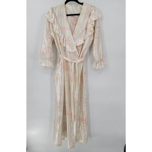 VTG Kingly Women's Medium Floral Ruffle Front Wrap Robe Acetate Blend One Pocket
